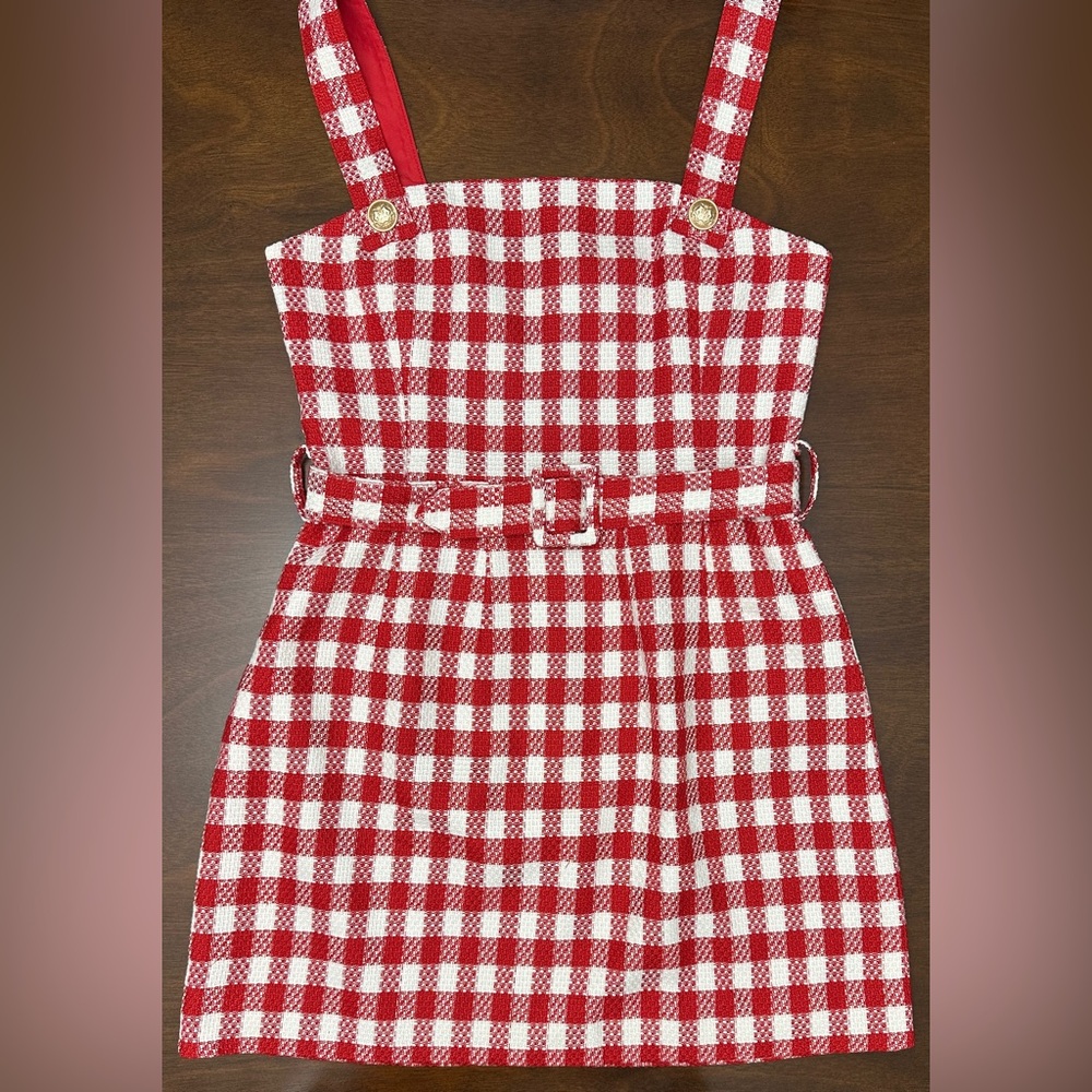 NWOT- SERENETTE Tweed Chic Red and White Plaid Mini Dress